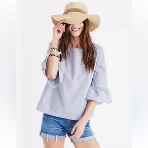 Madewell Striped Bell Sleeve Blouse in Blue and White
